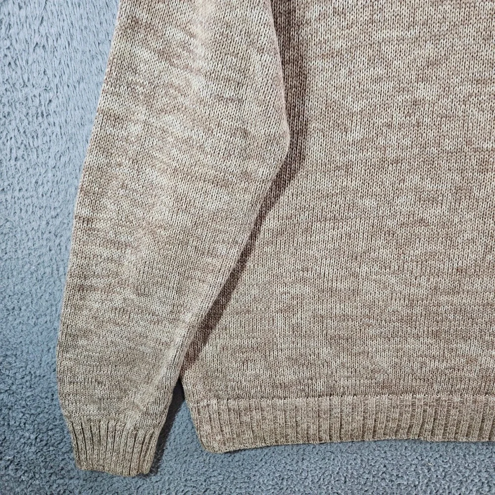 Chaps Mens XL Tan Marled Cotton Mock Neck Henley Sweater Elbow Patches Logo